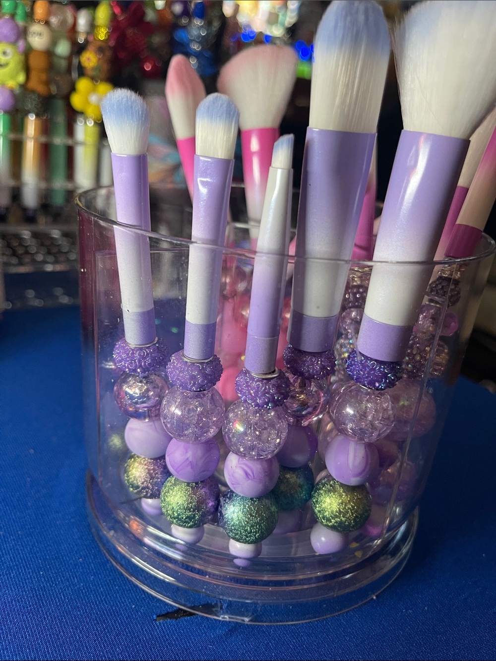 Hand Crafted Purple and Pink Beaded Makeup Brush Set